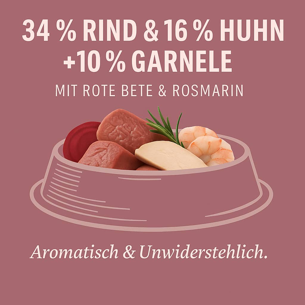 Luger's Daily Pleasures Nassfutter für Katzen mit Rindfleisch und Garnelen 6 x 185 g