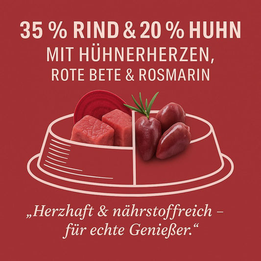 Luger's Daily Pleasures Nassfutter für Katzen mit Rinder- und Hühnerherzen 6 x 185 g