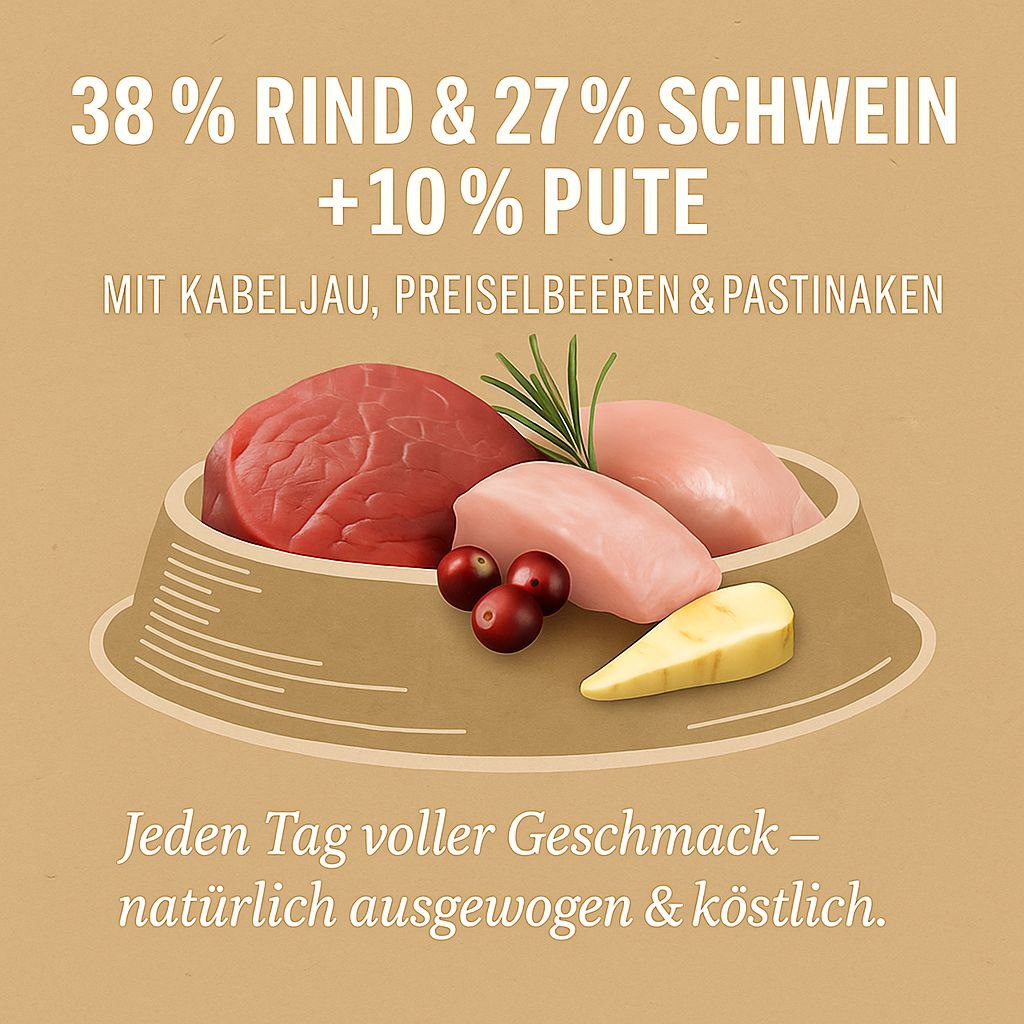 Luger’s Daily Pleasures Trockenfutter für Hunde mit Truthahn und Rind 9 kg