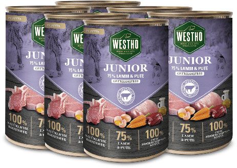 WESTHO Nassfutter Junior (75 % Lamm & Pute) 6 x 400g