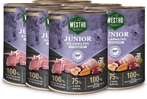 WESTHO Nassfutter Junior (75 % Lamm & Pute) 6 x 800g