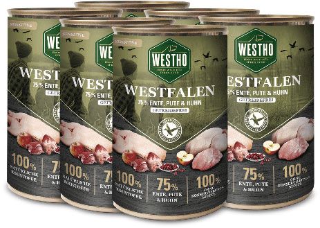 WESTHO Nassfutter Westfalen (75 % Ente, Pute & Huhn) 6 x 400g